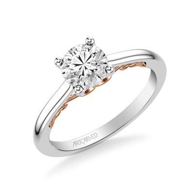 14K White and Yellow Gold Cubic Zirconia Center Engagement Ring Mounting