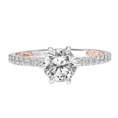 14k White and Yellow Gold Cubic Zirconia Center, 0.32Ct Diamond Semi Mount