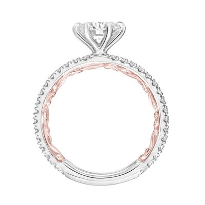14k White and Yellow Gold Cubic Zirconia Center, 0.32Ct Diamond Semi Mount