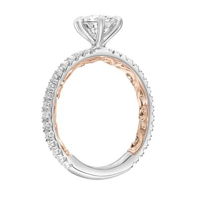 14k White and Yellow Gold Cubic Zirconia Center, 0.32Ct Diamond Semi Mount