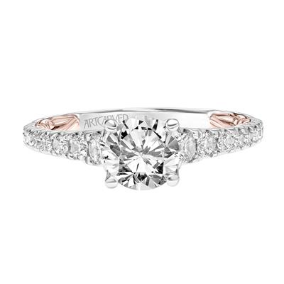 14K White and Yellow Gold Cubic Zirconia Center, 0.45Ct Diamond Semi Mount
