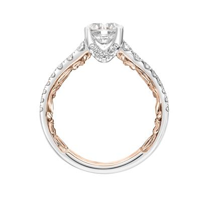 14K White and Yellow Gold Cubic Zirconia Center, 0.45Ct Diamond Semi Mount