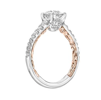 14K White and Yellow Gold Cubic Zirconia Center, 0.45Ct Diamond Semi Mount