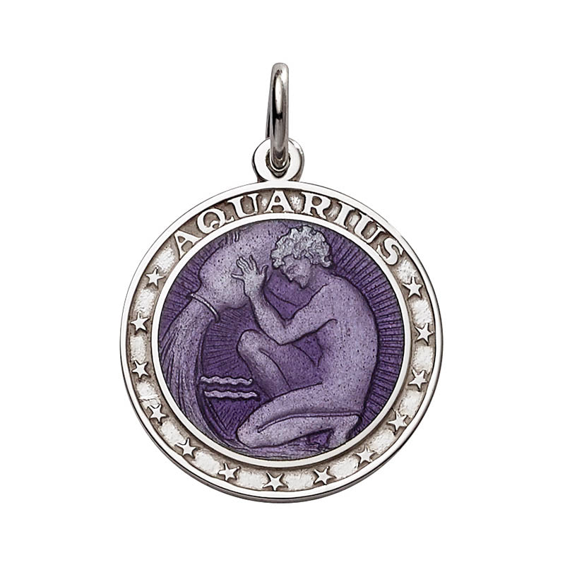 Sterling Silver Enamel Aquarius medal with Rim 1