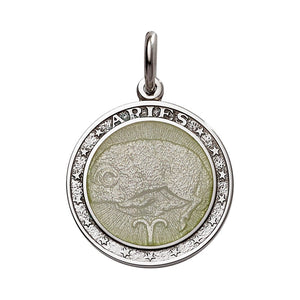 Sterling Silver Enamel Aries medal with Rim 1" (24mm-quarter size)