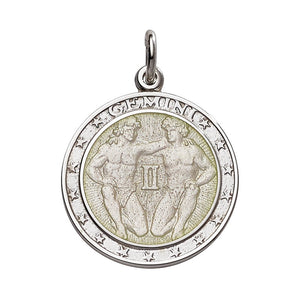 Sterling Silver Enamel Gemini medal with Rim 1" (24mm-quarter size)