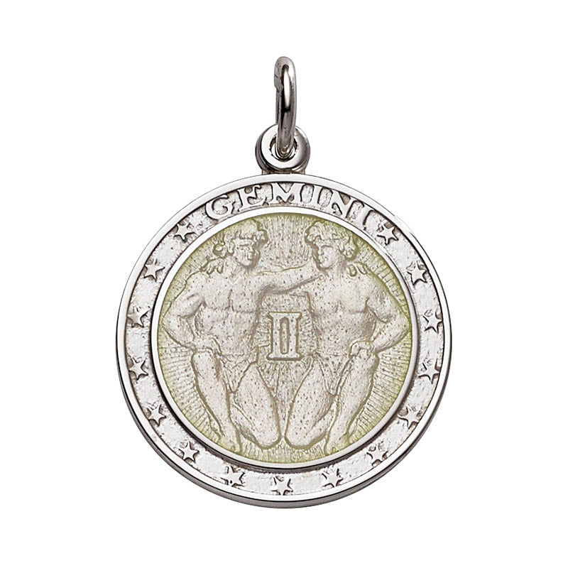 Sterling Silver Enamel Gemini medal with Rim 1