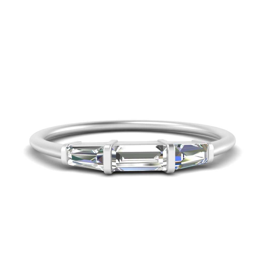 14k White Gold 3 Baguette Cut 0.25Ct Diamond Band