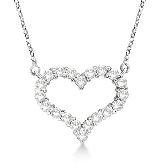 14k White Gold 2.49Ct Diamond Open Heart Necklace with 16 Inch Cable Chain