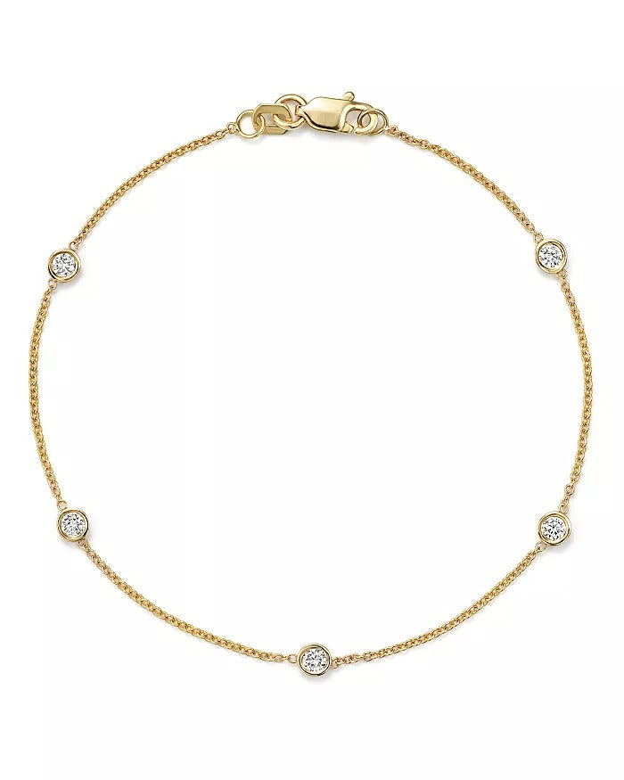 14k Gold Five Stations 0.50 Ct Diamond by the Yard bracelet, Available in White and Yellow Gold.