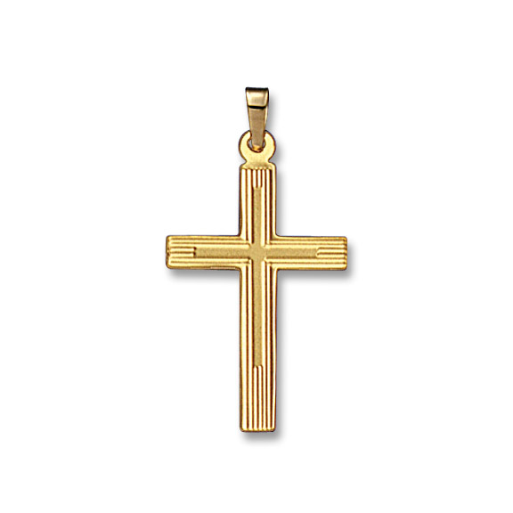 14k Yellow Gold 29*17 MM Engine Turned Cross Hollow