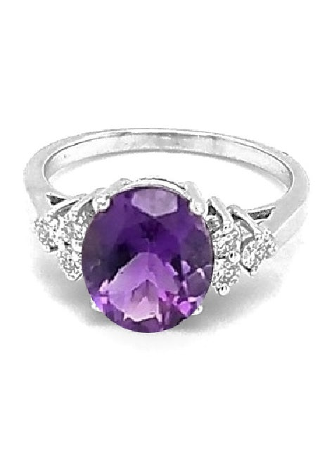 14k White Gold 1.72 Ct Amethyst, 0.25 Ct Diamond ring
