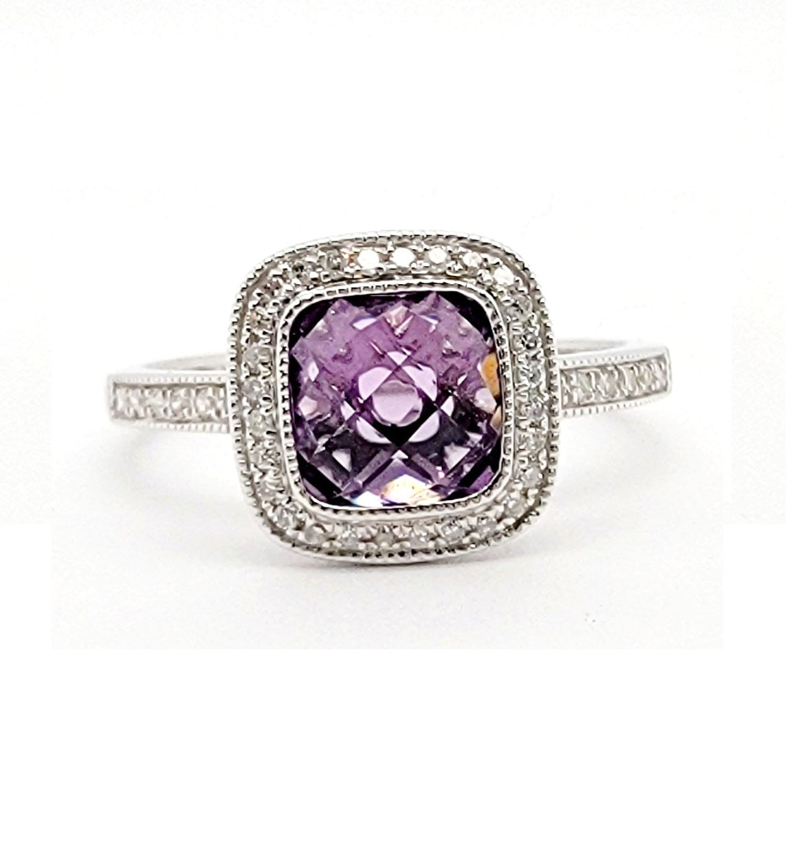 14k White Gold 1.65 Ct Amethyst, 0.13 Ct Diamond Ring