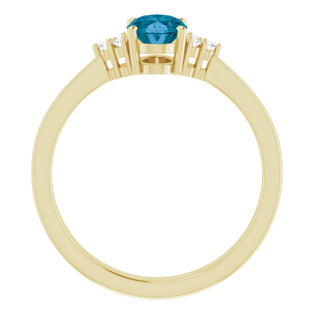 14k Yellow Gold 2.22Ct Blue Topaz, 0.18Ct Diamond Ring