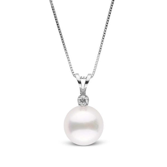 14k 6mm Culture Pearl, 0.03 Ct Diamond Pendant, Available in White and Yellow Gold