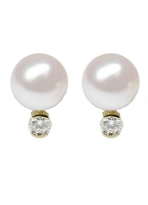 14k Yellow Gold Culture Pearl and 0.16 Ct Diamond dangle earring