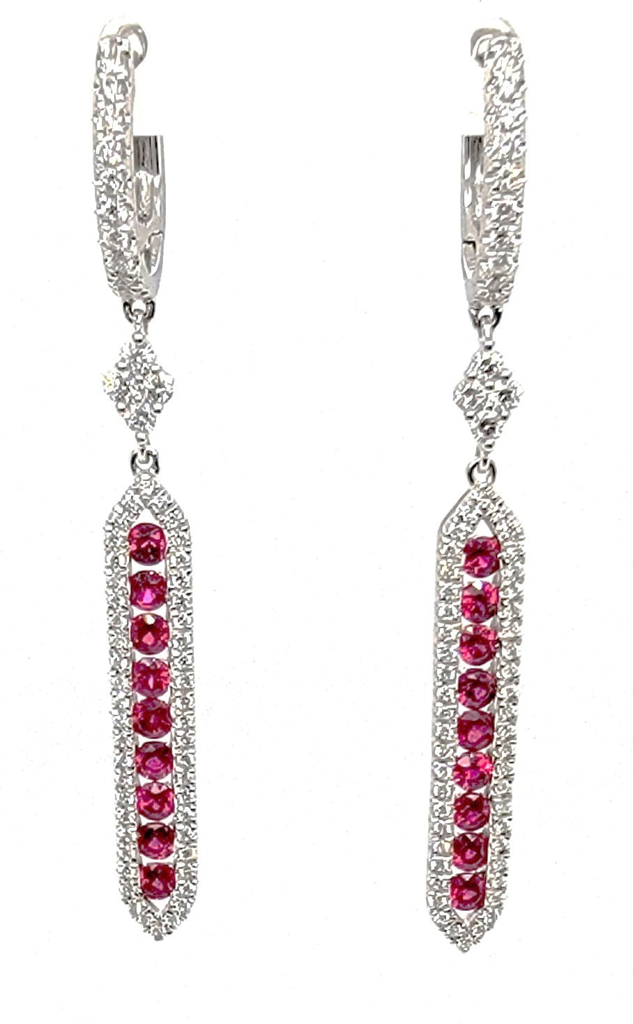 18k White Gold 0.97 Ct Ruby, 0.62 Ct Diamond Dangle Earring
