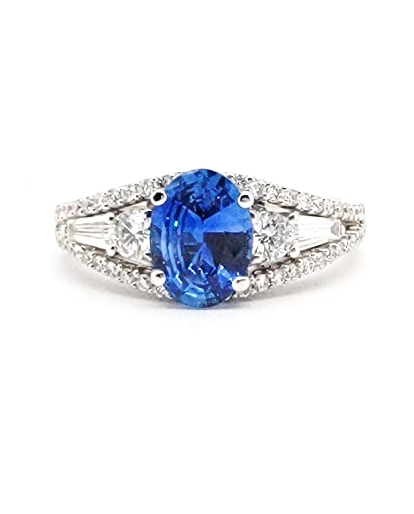 14k White Gold 1.11 Ct Sapphire, 0.72 Ct Diamond Ring