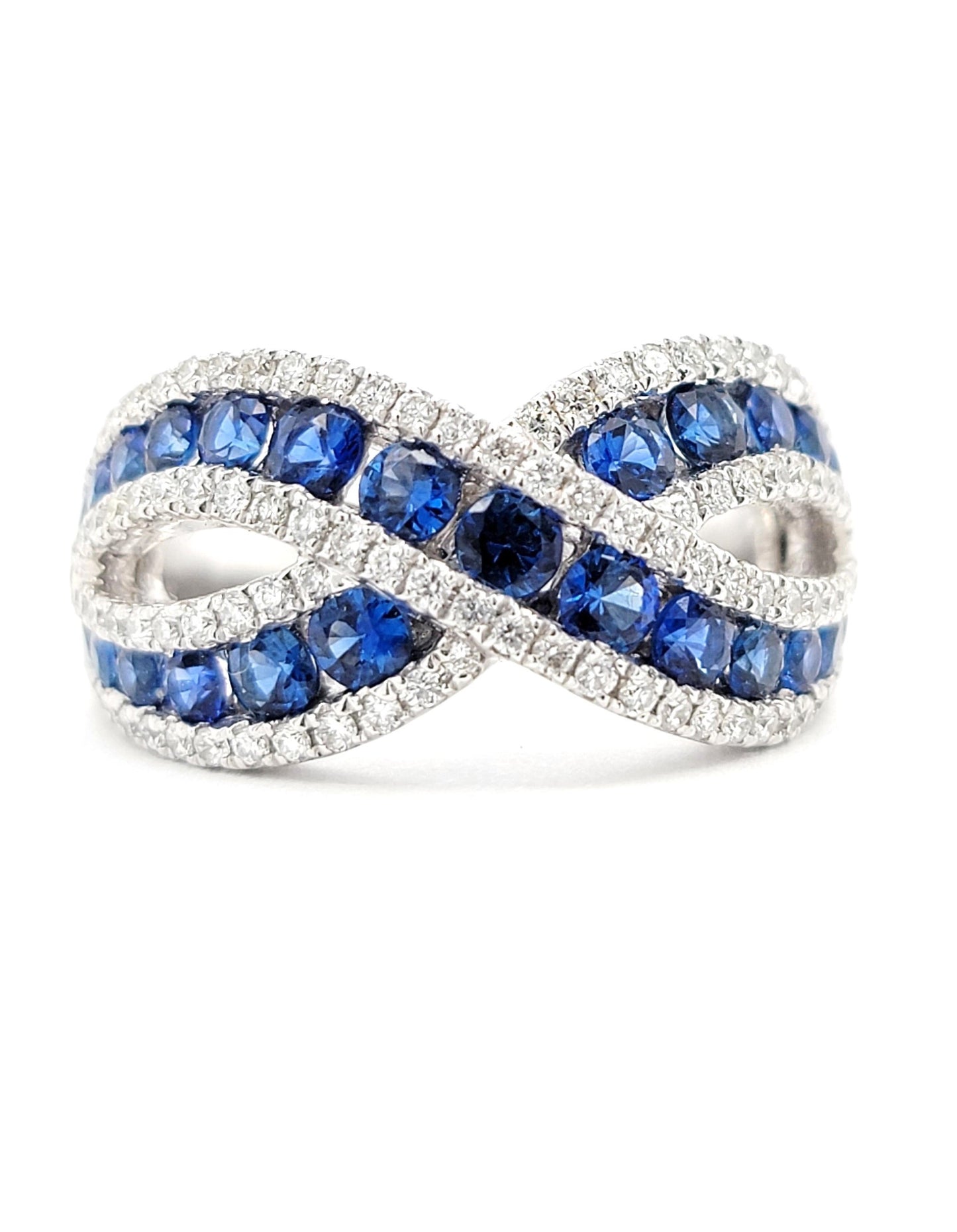 14k White Gold 1.54Ct Sapphire, 0.56Ct Diamond X Ring