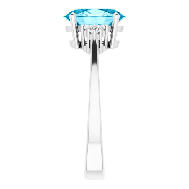 14k White Gold Blue Topaz, 0.17 Ct Diamond Ring