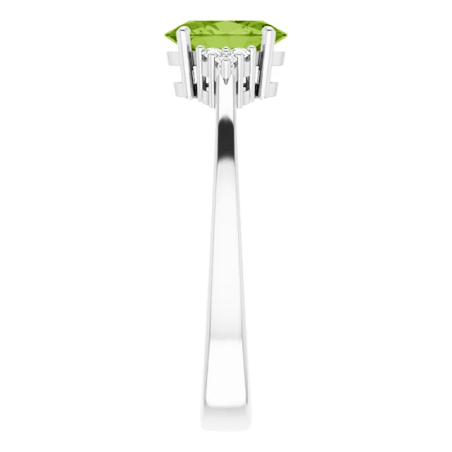 14k White Gold 1.75Ct Peridot, 0.17Ct Diamond Ring