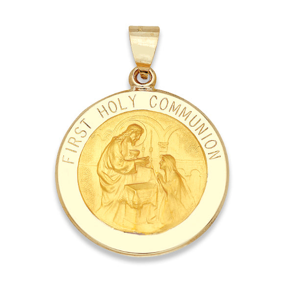 14k Yellow Gold 22 MM Hollow First Holy Communion Medal
