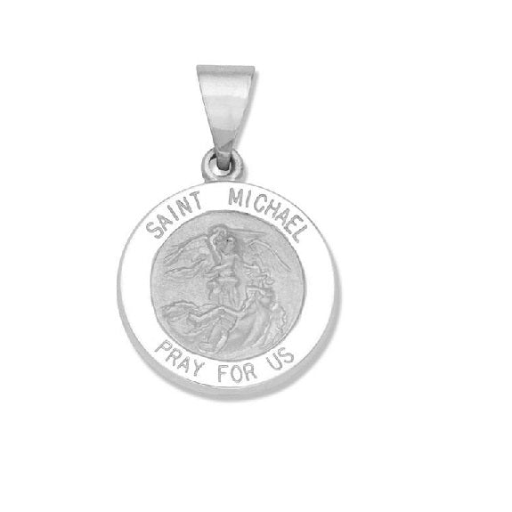 14k White Gold 15.0 MM St. Michael Medal