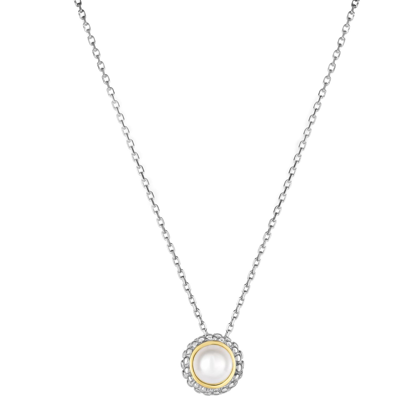 Sterling Silver & 18K Gold Popcorn Fresh Water Pearl Pendant 18 Inch Chain