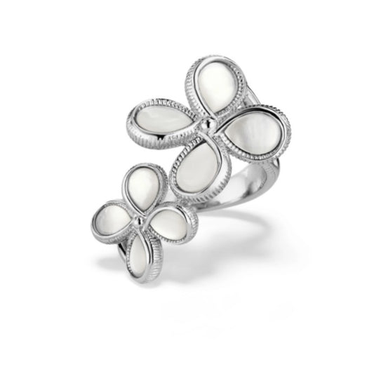 Judith Ripka Sterling Silver Mother of Pearl  Ring, Size 7.