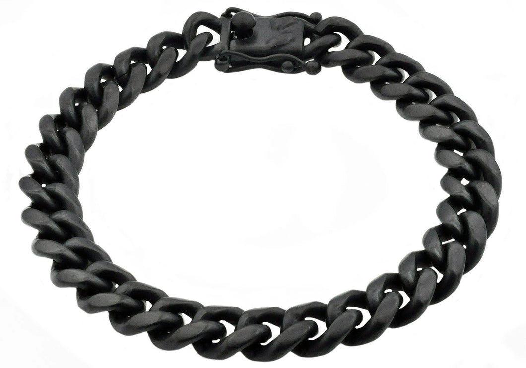 Men's 10mm Matte Black Plated Stainless Steel Miami Cuban Link Chain Bracelet With Box Clasp
