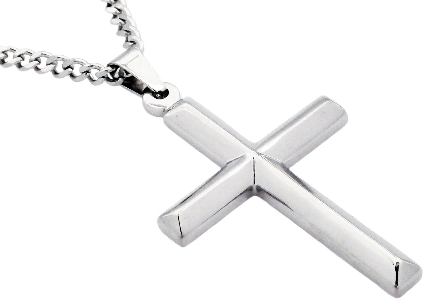 Men's Stainless Steel Cross Pendant Necklace with 24 Inch Curb Chain