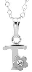 Sterling Silver initial Pendant with diamond and Flower