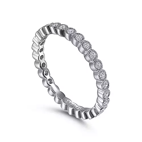 14k White Gold 0.32 Ct Diamond Bezel Set with Milgrain Border Band