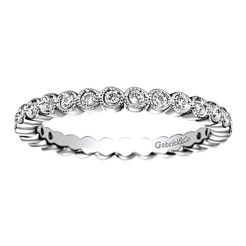14k White Gold 0.32 Ct Diamond Bezel Set with Milgrain Border Band