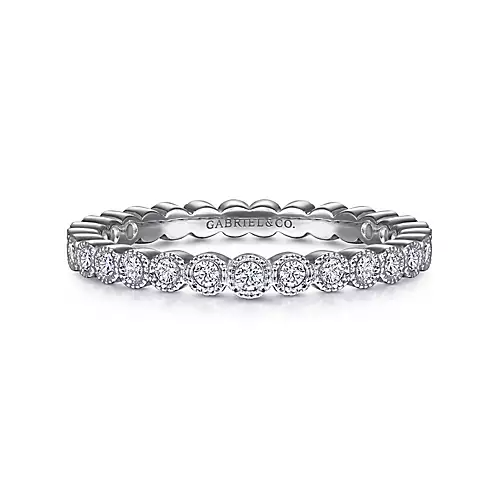 14k White Gold 0.32 Ct Diamond Bezel Set with Milgrain Border Band