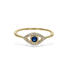 14k Yellow Gold 0.14Ct Diamond, 0.10Ct Sapphire Eye Ring