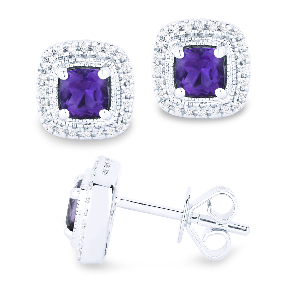 14k White Gold 0.57 Amethyst, 0.10 Diamond Earring