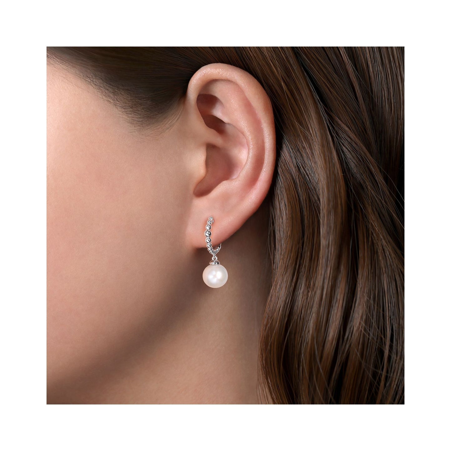 Gabriel Sterling Silver Pearl Drop Huggies Earring