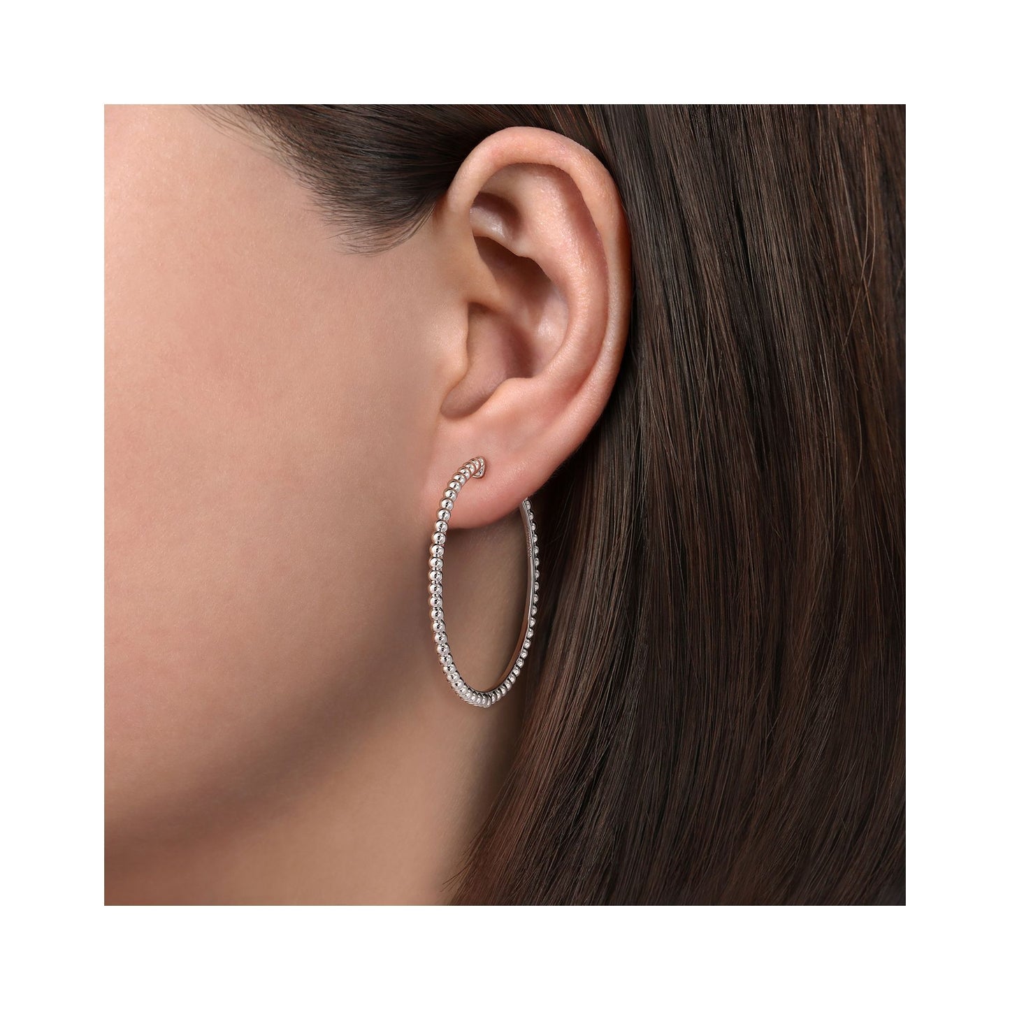 Gabriel Sterling Silver 40mm Bujukan Beaded Hoop Earring