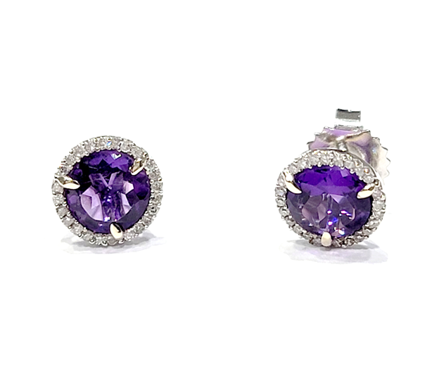 14k White Gold 3.36 Ct Amethyst, 0.14 Ct Diamond Earring