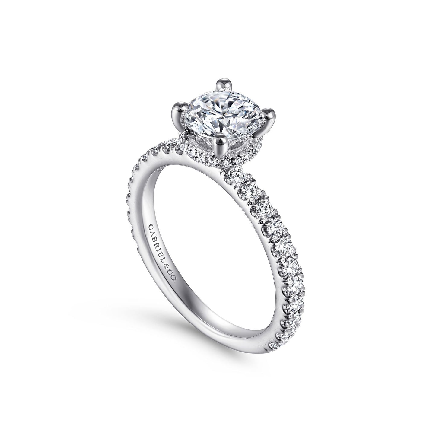 Gabriel 14k White Gold 0.53 Ct Diamond Semi Mount, Cubic Zirconia Center