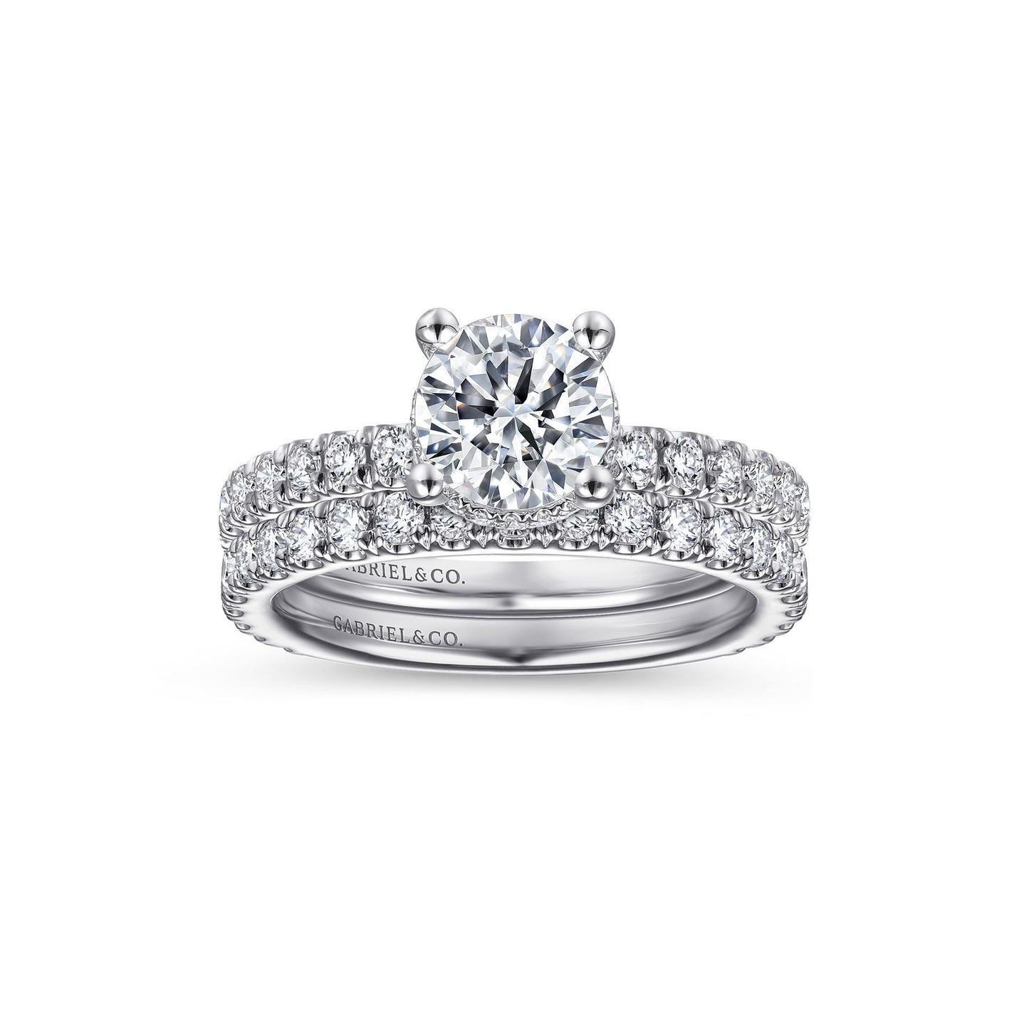 Gabriel 14k White Gold 0.53 Ct Diamond Semi Mount, Cubic Zirconia Center