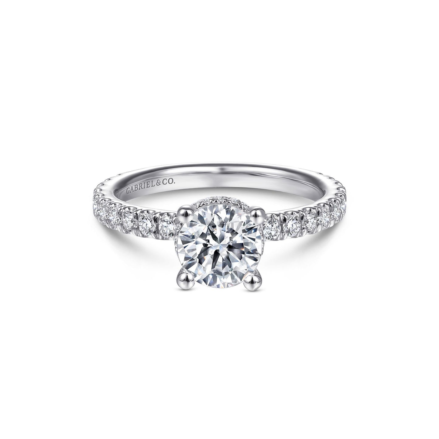 Gabriel 14k White Gold 0.53 Ct Diamond Semi Mount, Cubic Zirconia Center