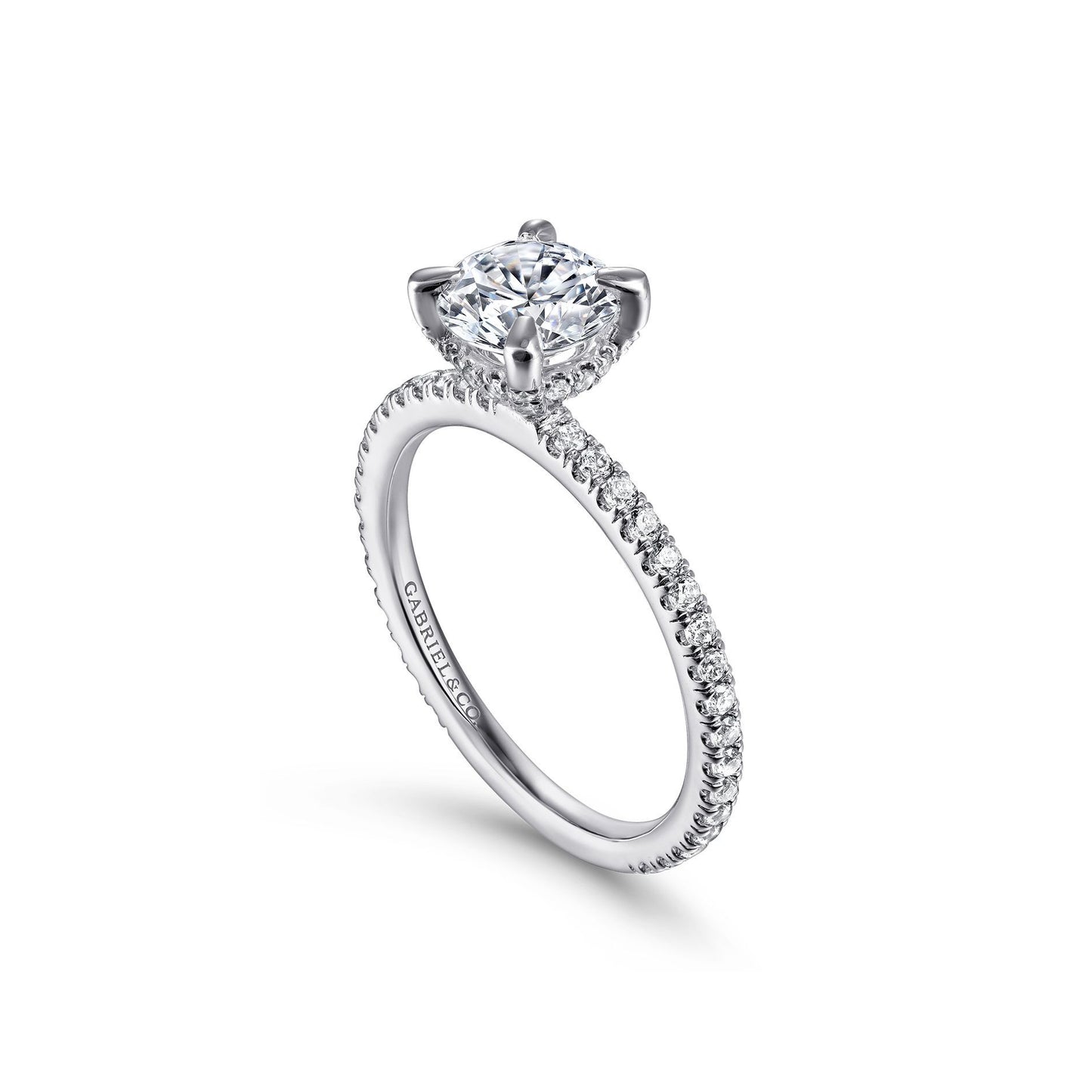 Gabriel 14k White Gold 0.46 Ct Diamond Semi Mount, Cubic Zirconia Center