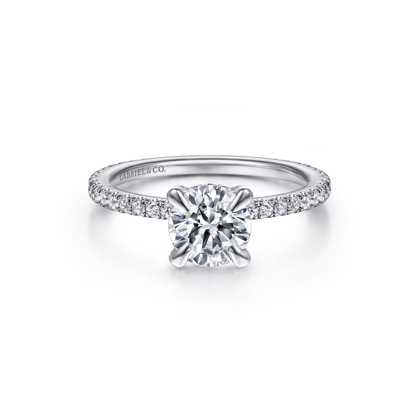 Gabriel 14k White Gold 0.46 Ct Diamond Semi Mount, Cubic Zirconia Center