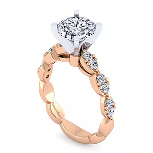 14k Rose Gold 0.45Ct Diamond Engagement Ring Mounting with Cubic Zirconia Center
