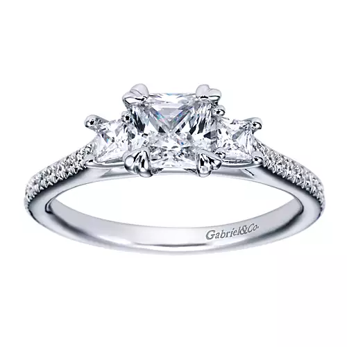 Gabriel 14k White Gold Princess Engagement Ring, Ctr 0.96, SI2, H, GIA, Side 0.30