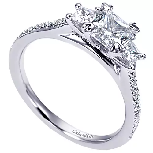 Gabriel 14k White Gold Princess Engagement Ring, Ctr 0.96, SI2, H, GIA, Side 0.30