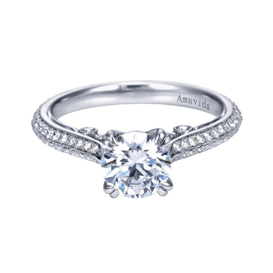 Gabriel 18k White Gold Semi Mount, 0.42 Ct Diamond, with Cubic Zirconia Center