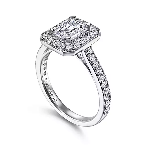 Gabriel 14k White Gold, ctr 1.01, VS2, F, GIA, 0.53 ct Mele.